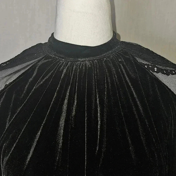 Free People Dream Team Velvet l/ Lace Whimsigoth Black XS Blouse - Picture 2 of 14